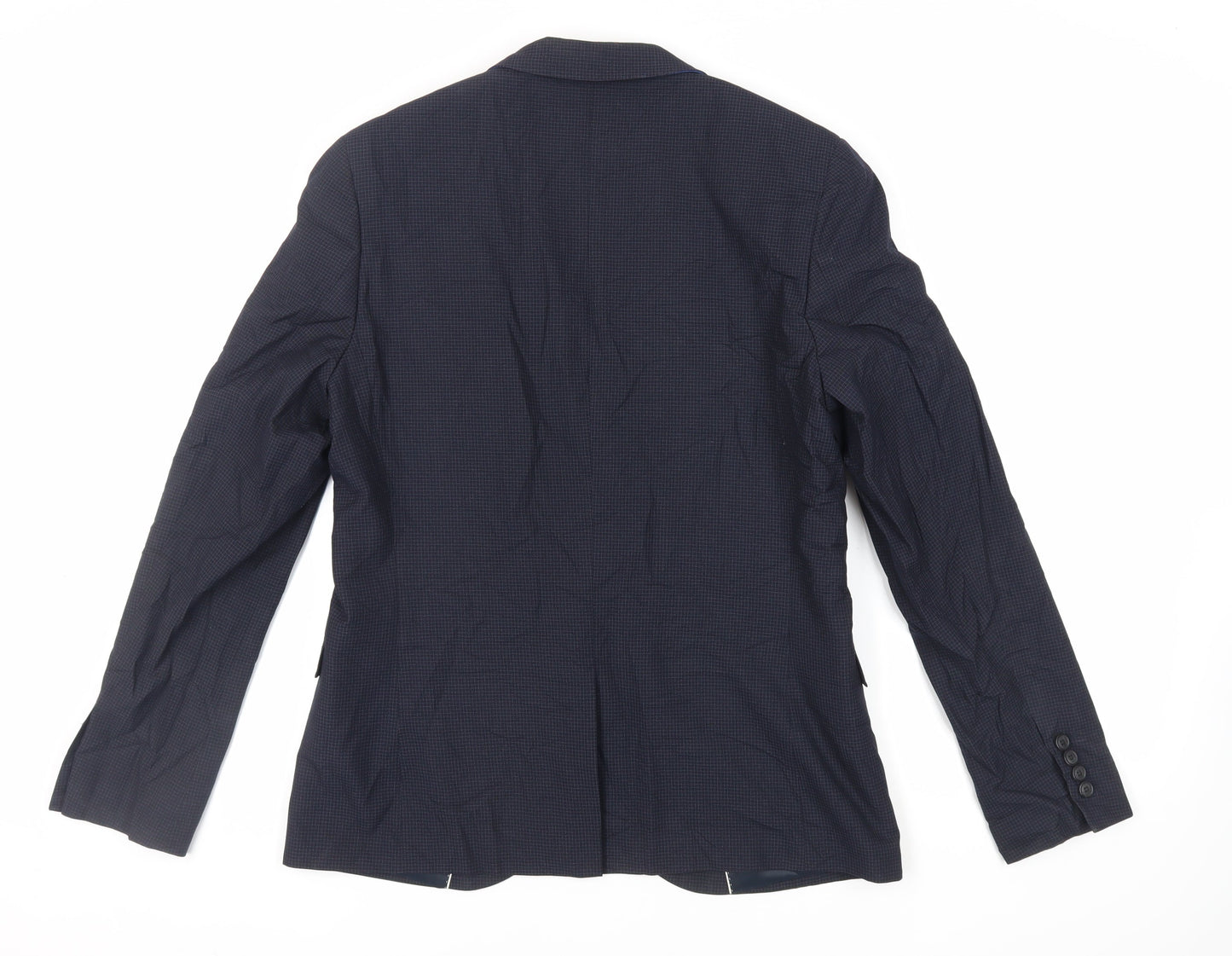 Topman Mens Blue Check Polyester Jacket Suit Jacket Size 40 Regular