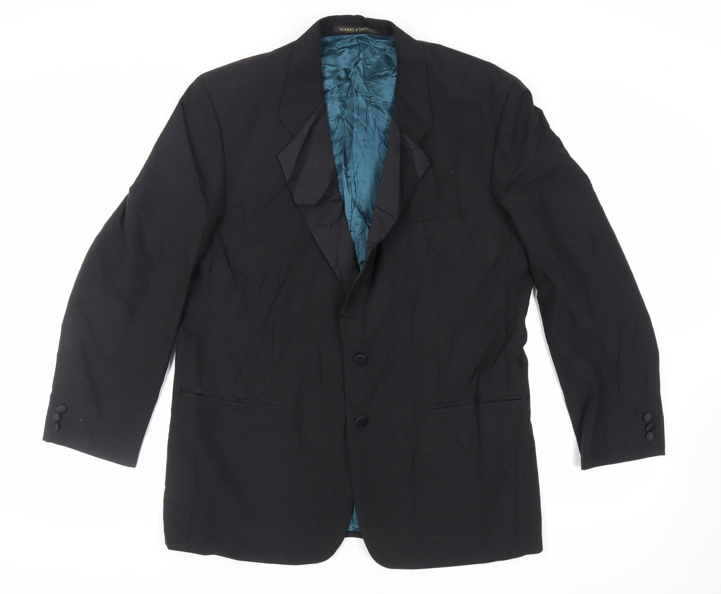 St Michael Mens Black Polyester Tuxedo Suit Jacket Size 44 Regular - Vintage
