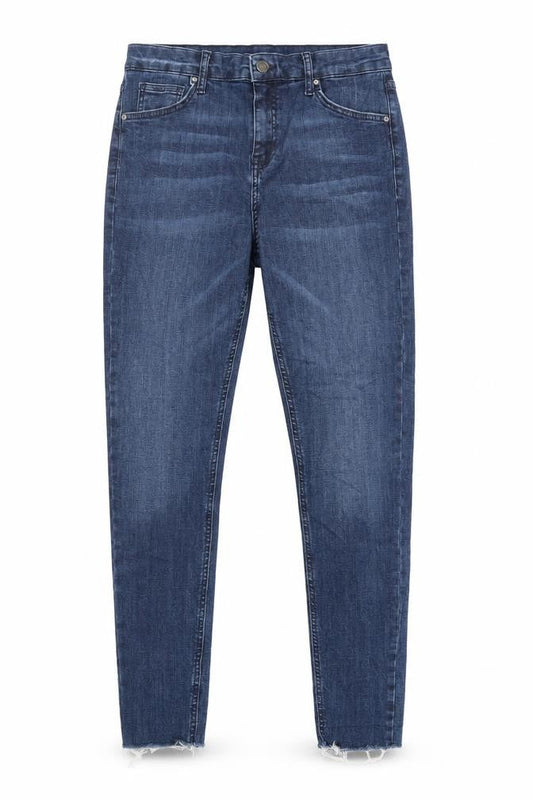 Topshop Womens Blue Cotton Skinny Jeans Size 30 in L32 in Regular Zip - Raw Hem