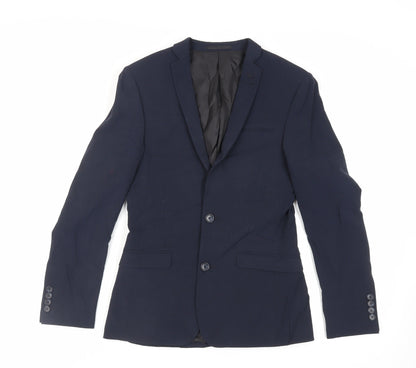Additional front view of ASOS men’s blue polyester jacket suit jacket, size 36, regular