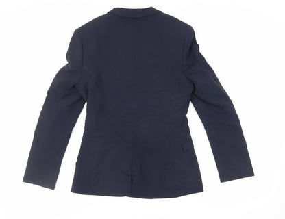 Back view of ASOS men’s blue polyester jacket suit jacket, size 36, regular