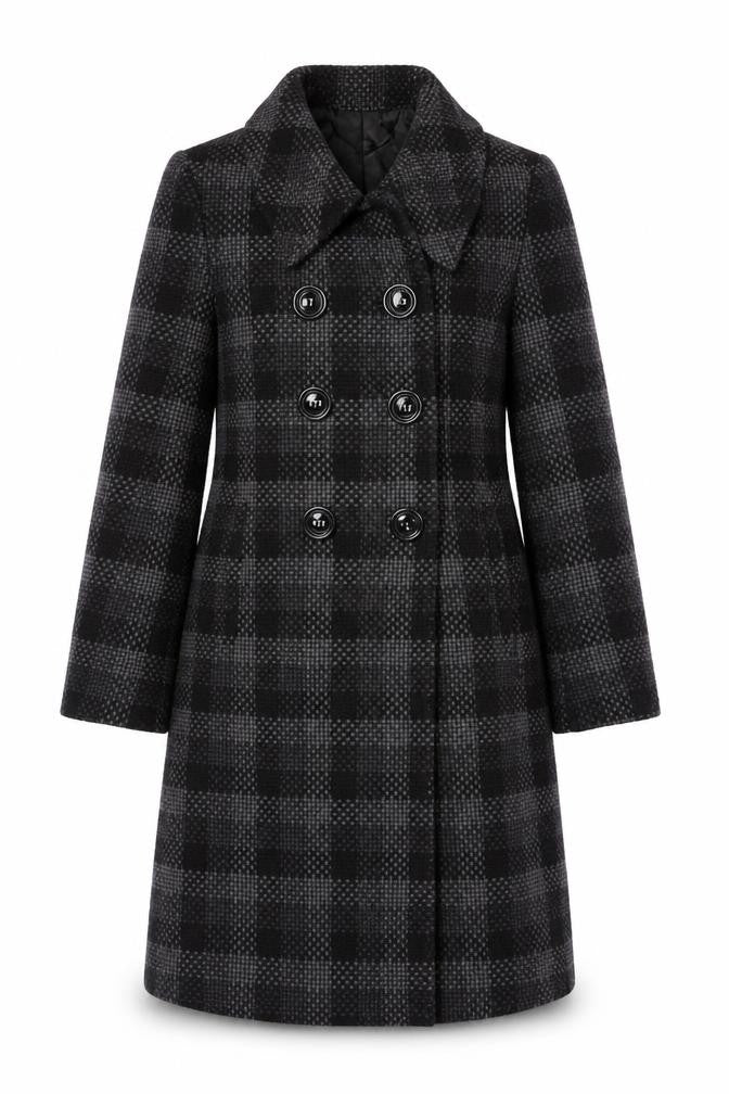 Planet Womens Black Check Pea Coat Coat Size 12 Button