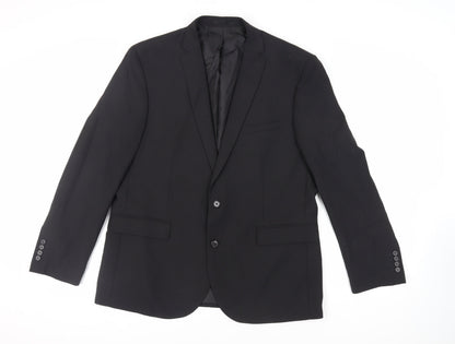 Fellini Mens Black Polyester Jacket Suit Jacket Size 46 Regular