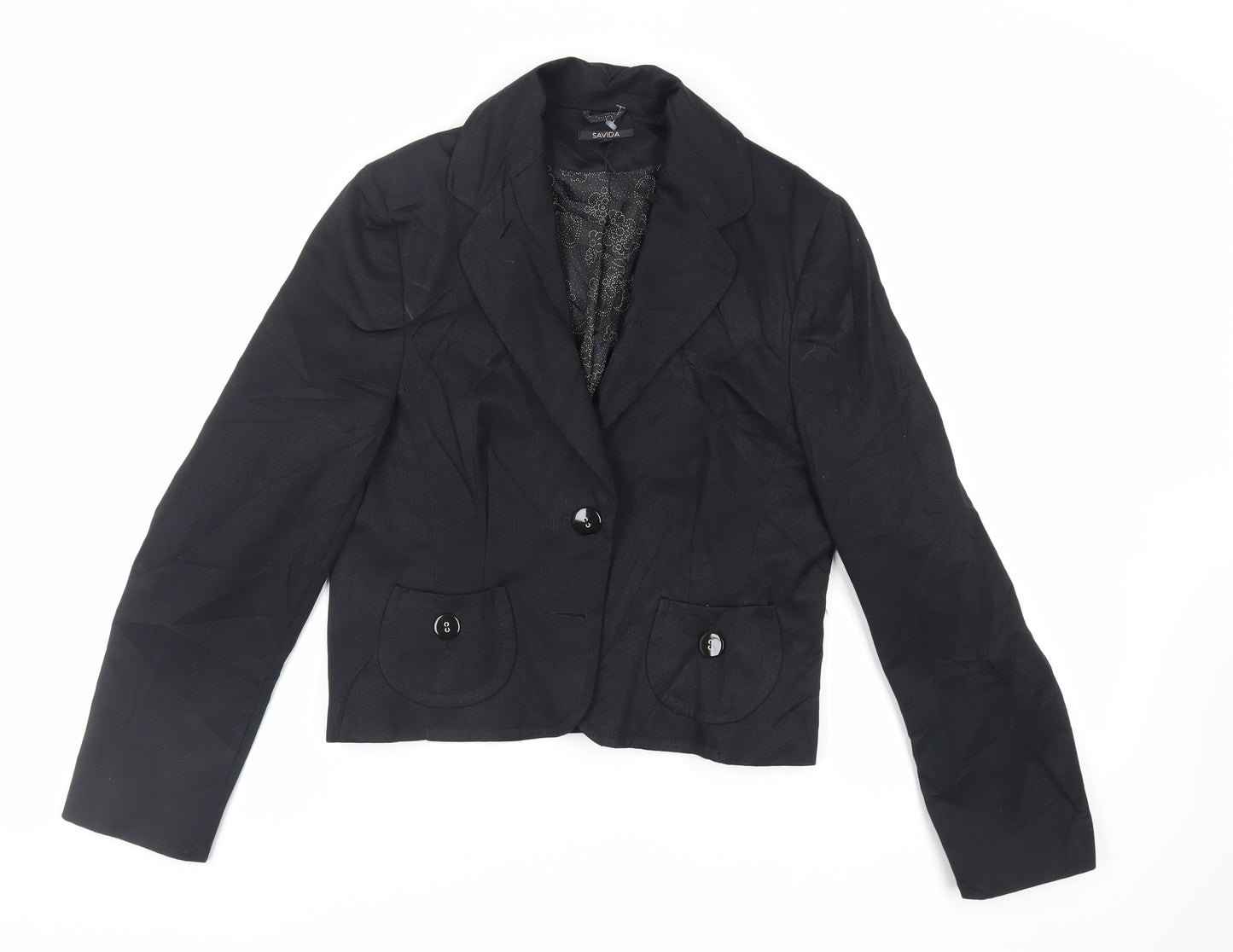 Savida Womens Black Jacket Blazer Size 14 Button