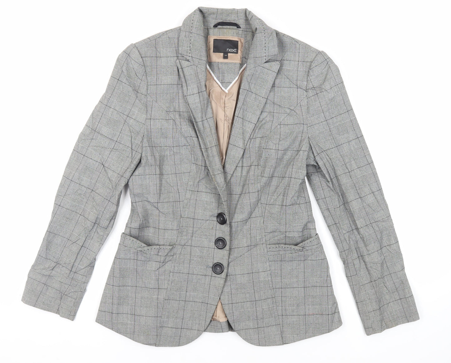 NEXT Womens Grey Plaid Jacket Blazer Size 12 Button