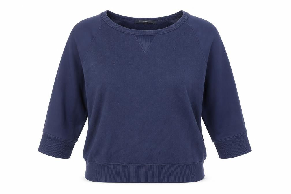 French Connection Womens Blue Cotton Pullover Sweatshirt Size M Pullover - Sheer Sleeves