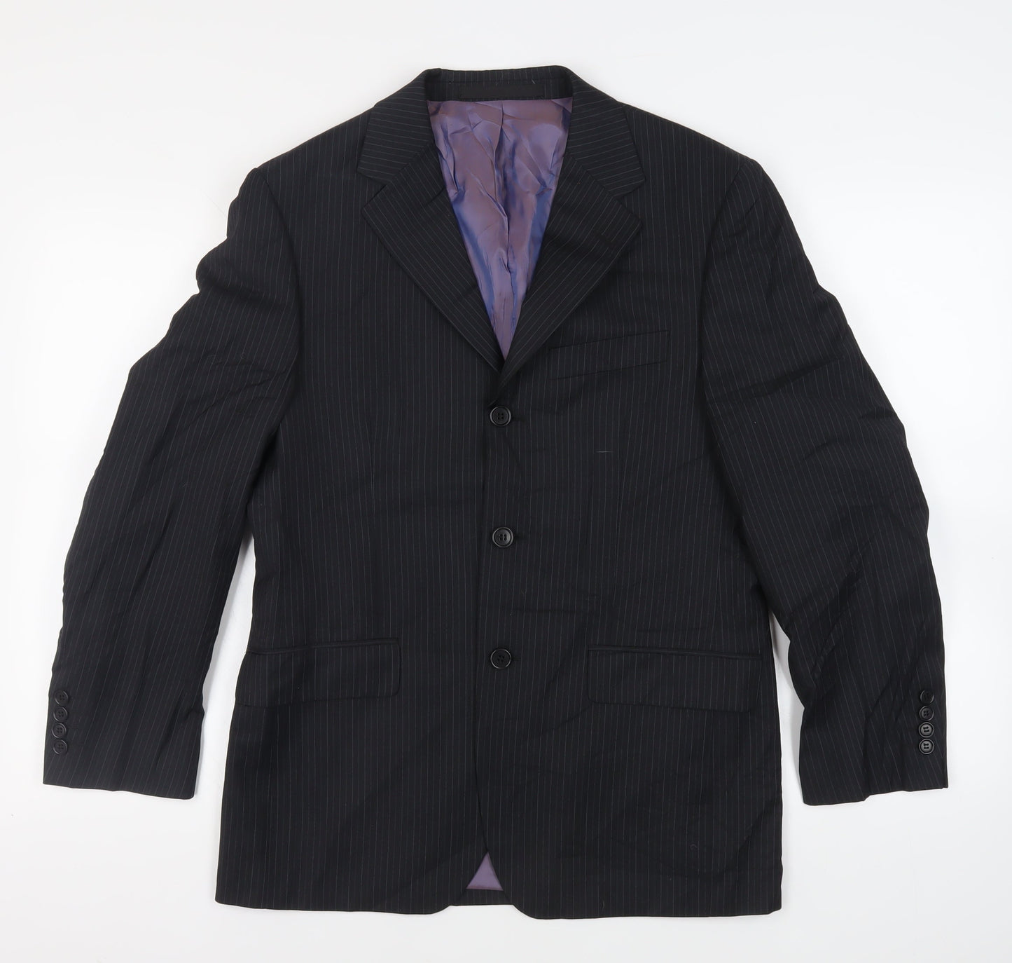 Marks and Spencer Mens Black Striped Wool Jacket Suit Jacket Size 38 Regular