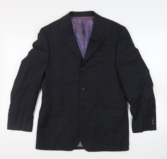 Marks and Spencer Mens Black Striped Wool Jacket Suit Jacket Size 38 Regular