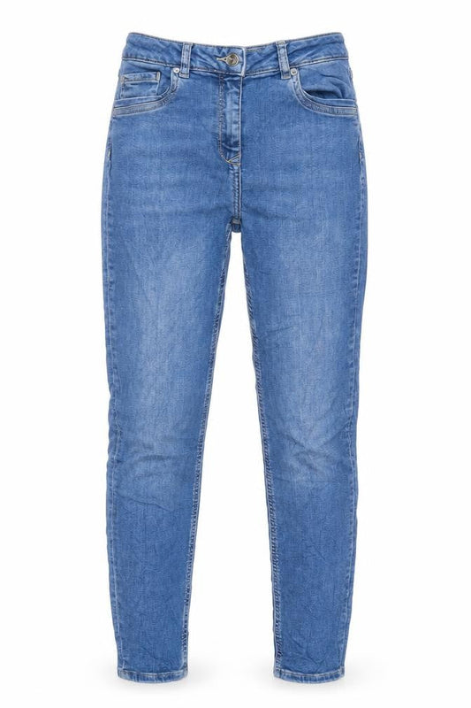 NEXT Womens Blue Cotton Blend Tapered Jeans Size 12 L28 in Extra-Slim Zip
