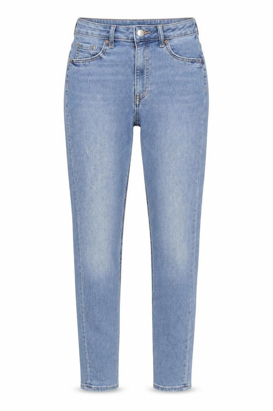 H&M Womens Blue Cotton Blend Tapered Jeans Size 8 L26 in Regular Zip - Distressed
