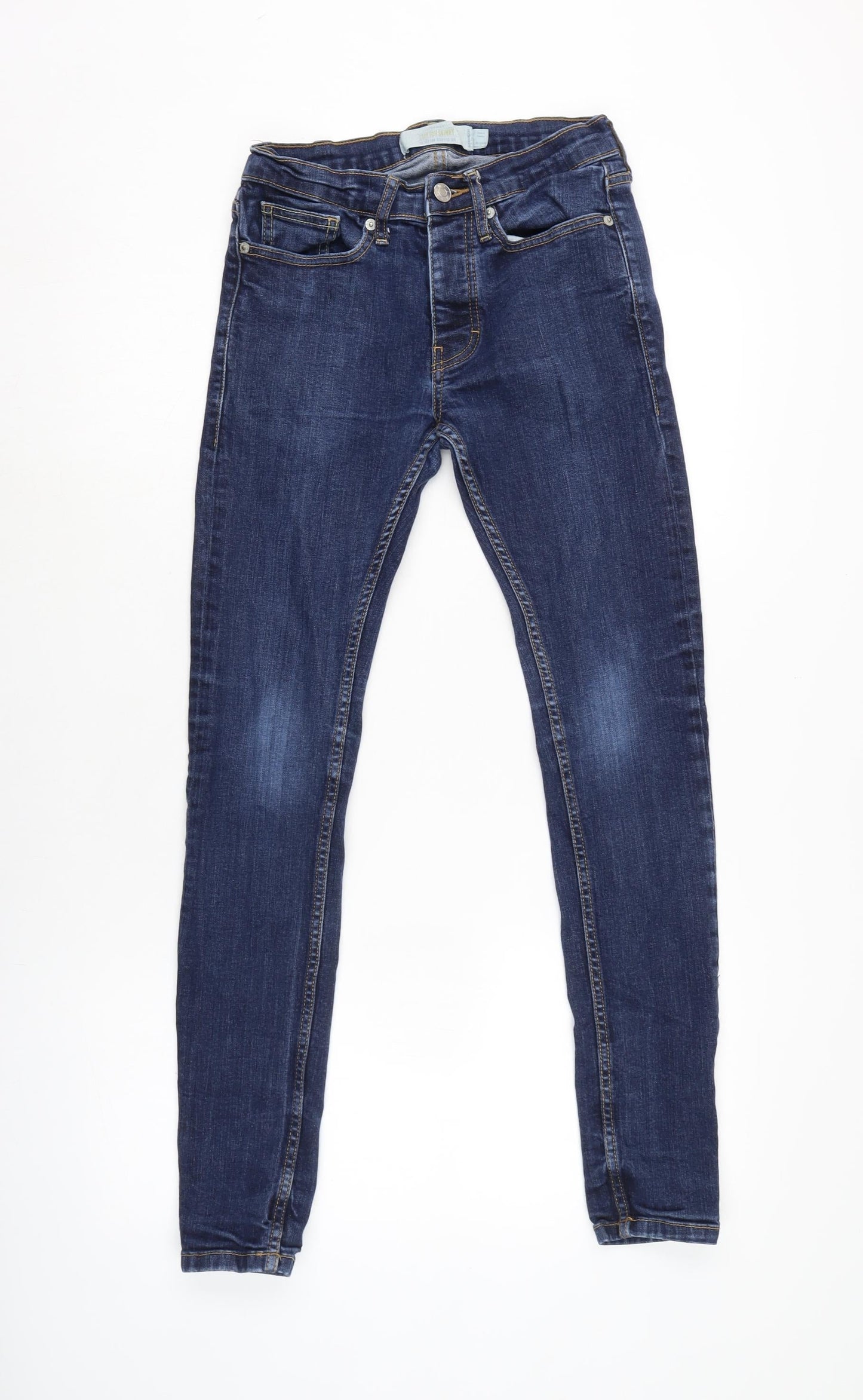 Topman Mens Blue Cotton Blend Skinny Jeans Size 26 in L28 in Regular Button