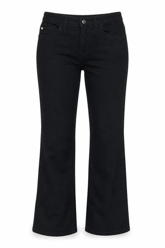 Give Womens Black Cotton Blend Bootcut Jeans Size 28 in L27 in Regular Zip - Gemstone detail to pockets.