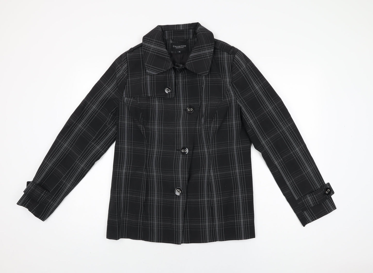 Debenhams Womens Black Geometric Jacket Coat Size 14 Button