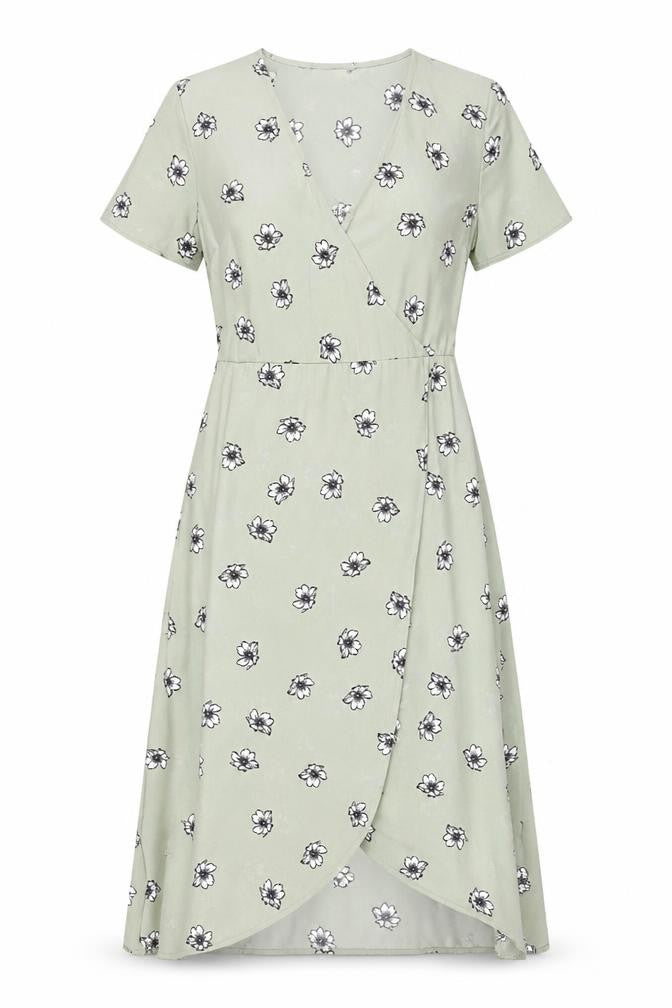 H&M Womens Green Floral Polyester A-Line Size 6 V-Neck Pullover