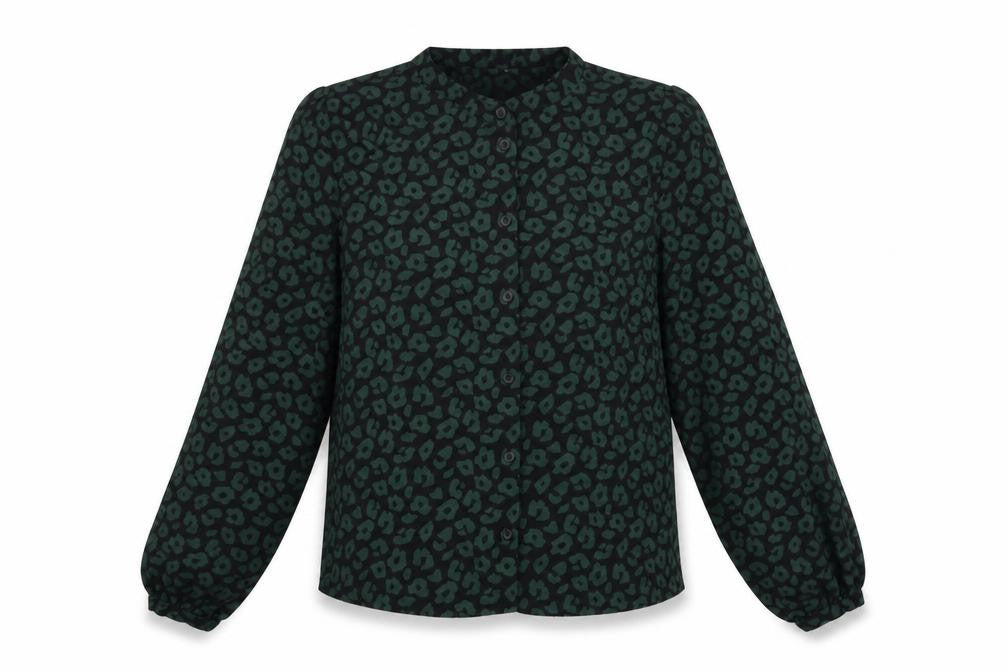 JDY Womens Black Animal Print Viscose Basic Button-Up Size 8 Round Neck