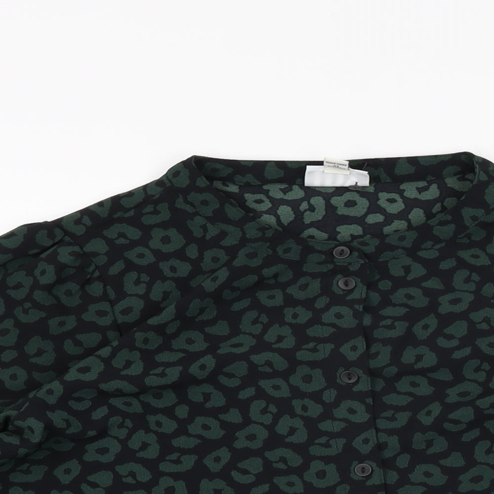 JDY Womens Black Animal Print Viscose Basic Button-Up Size 8 Round Neck
