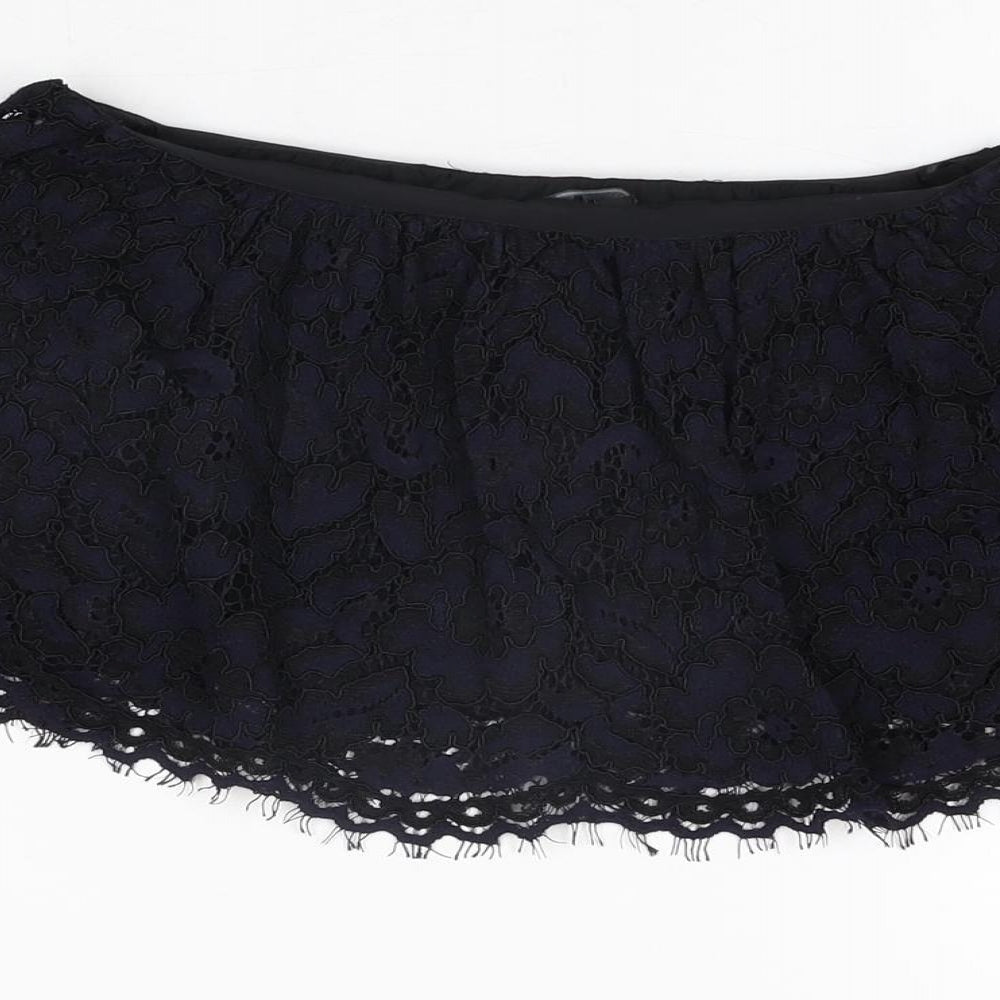 Zara Womens Black Floral Viscose Cropped T-Shirt Size S Off the Shoulder