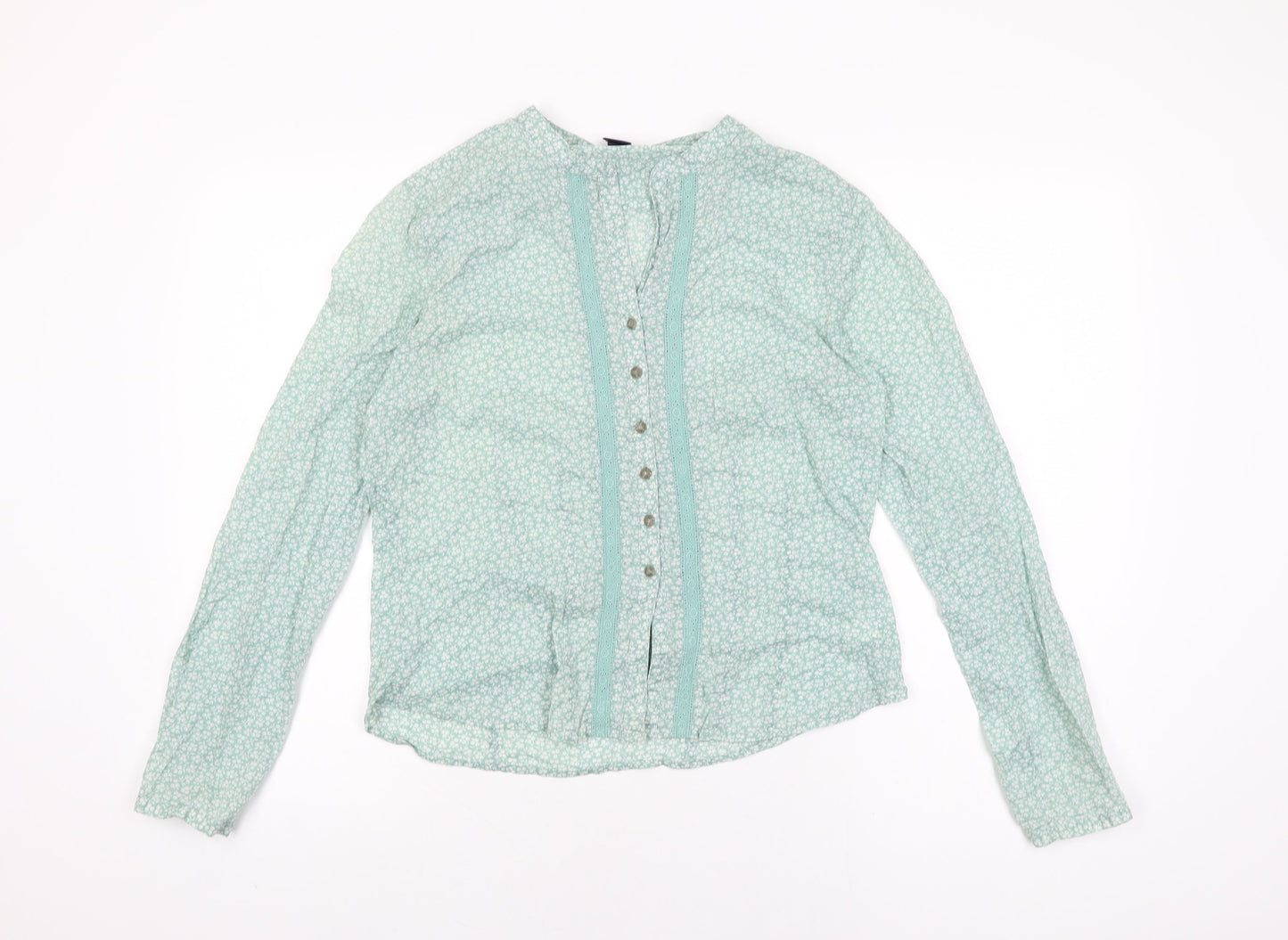 Gap Womens Green Floral Cotton Basic Button-Up Size M Round Neck