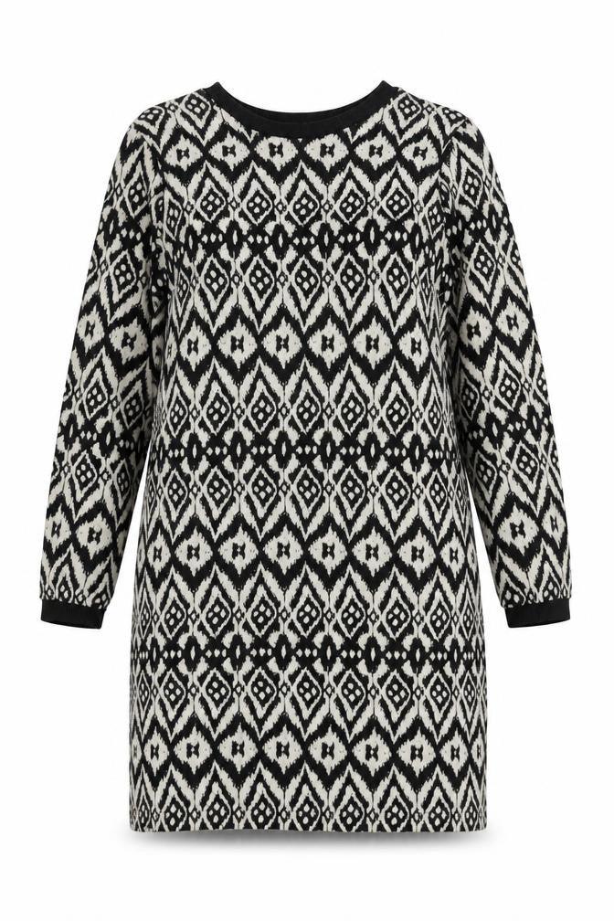 Marks & Spencer Womens White Geometric Viscose Shift Size 12 Round Neck Pullover