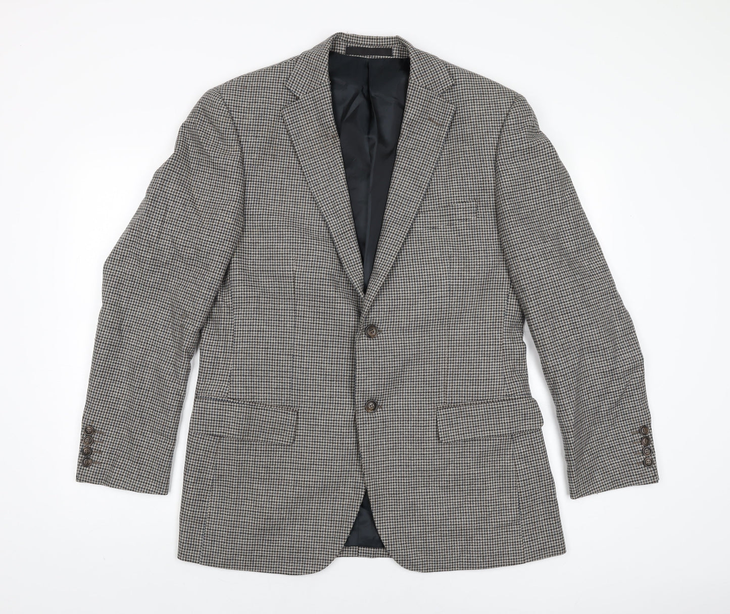 Marks and Spencer Mens Grey Houndstooth Wool Jacket Suit Jacket Size 40 Regular