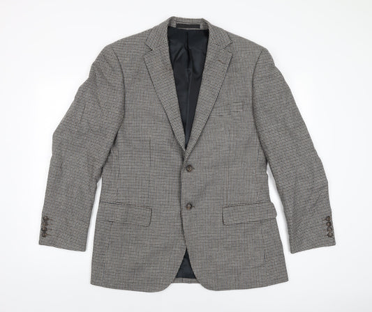 Marks and Spencer Mens Grey Houndstooth Wool Jacket Suit Jacket Size 40 Regular