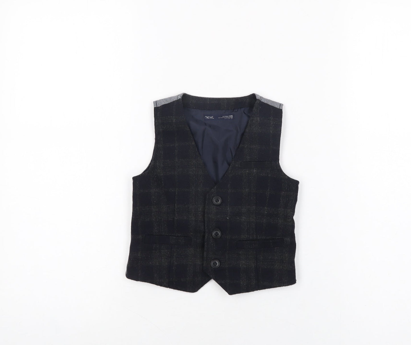 NEXT Boys Black Geometric Polyester Basic Button-Up Size 12-18 Months V-Neck Button - Waistcoat