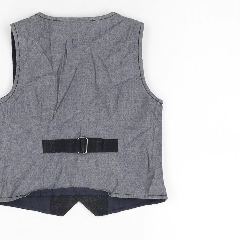 NEXT Boys Black Geometric Polyester Basic Button-Up Size 12-18 Months V-Neck Button - Waistcoat