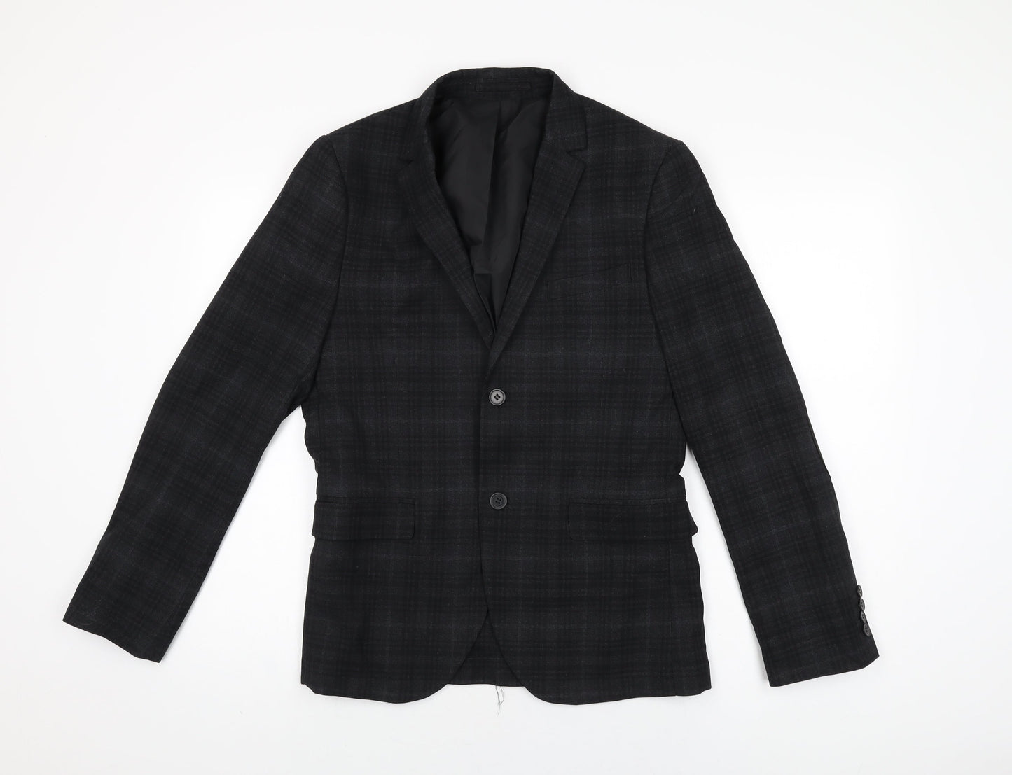 H&M Mens Black Geometric Polyester Jacket Suit Jacket Size 38 Regular