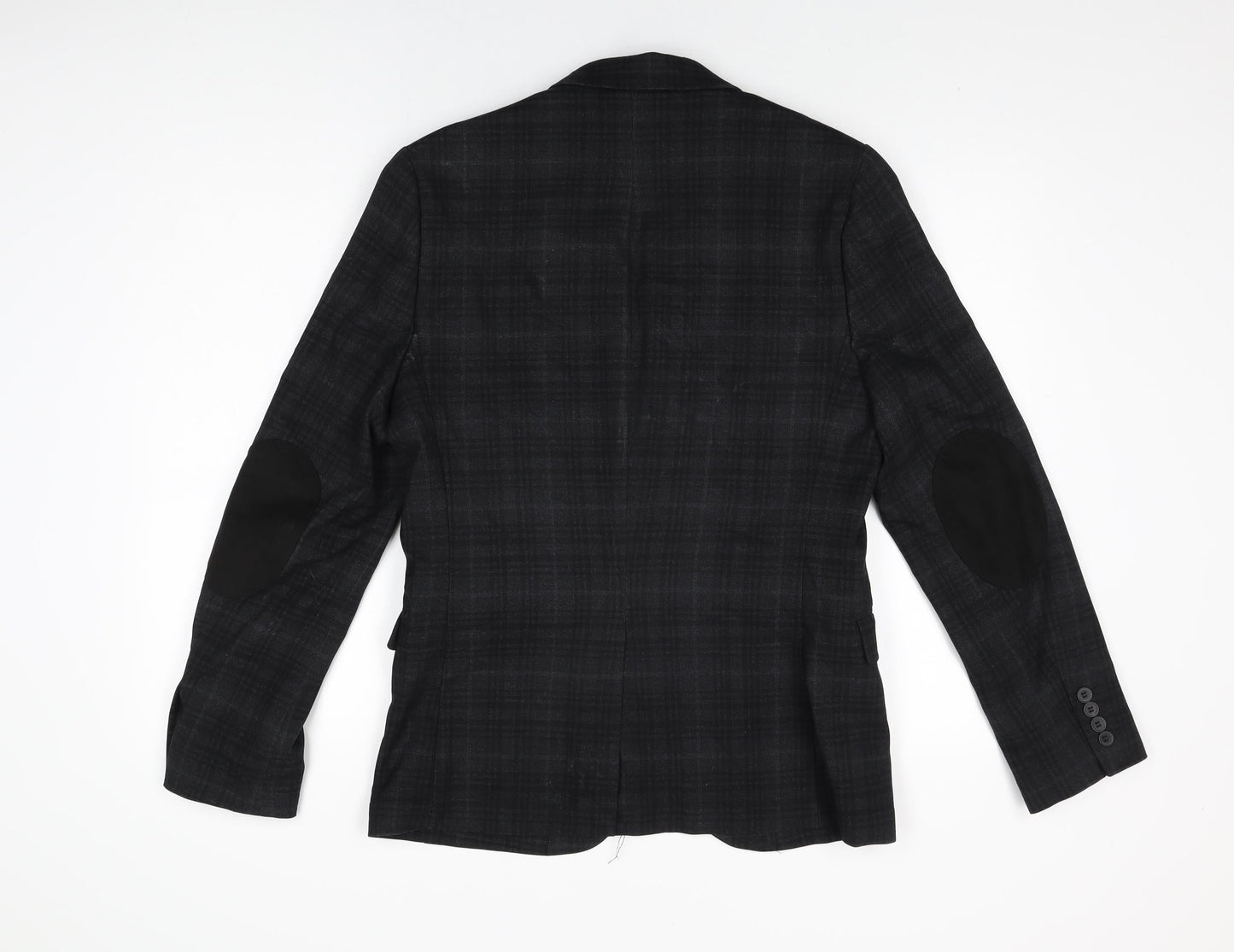 H&M Mens Black Geometric Polyester Jacket Suit Jacket Size 38 Regular