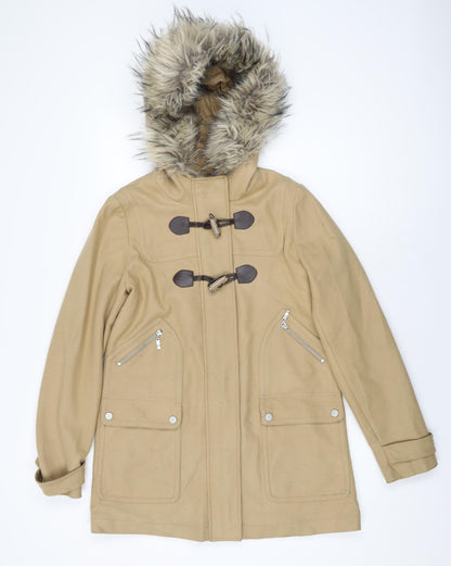 Next Womens Beige Overcoat Coat Size 8 Zip