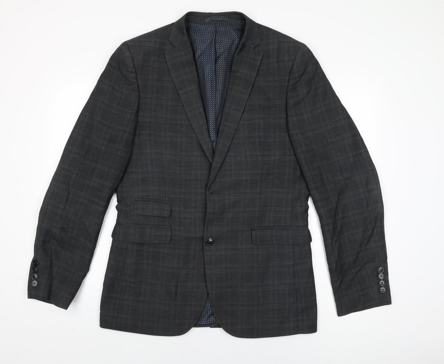 NEXT Mens Grey Geometric Polyester Jacket Suit Jacket Size 40 Regular
