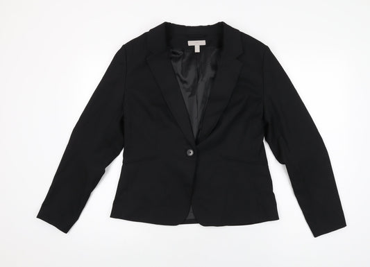 H&M Womens Black Jacket Blazer Size 16 Button