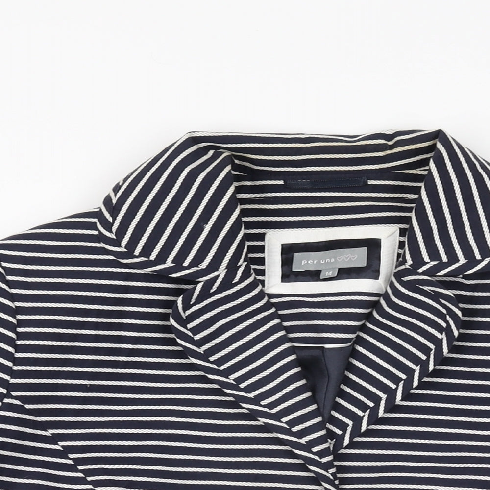 Per Una Womens Blue Striped Jacket Size 14 Button