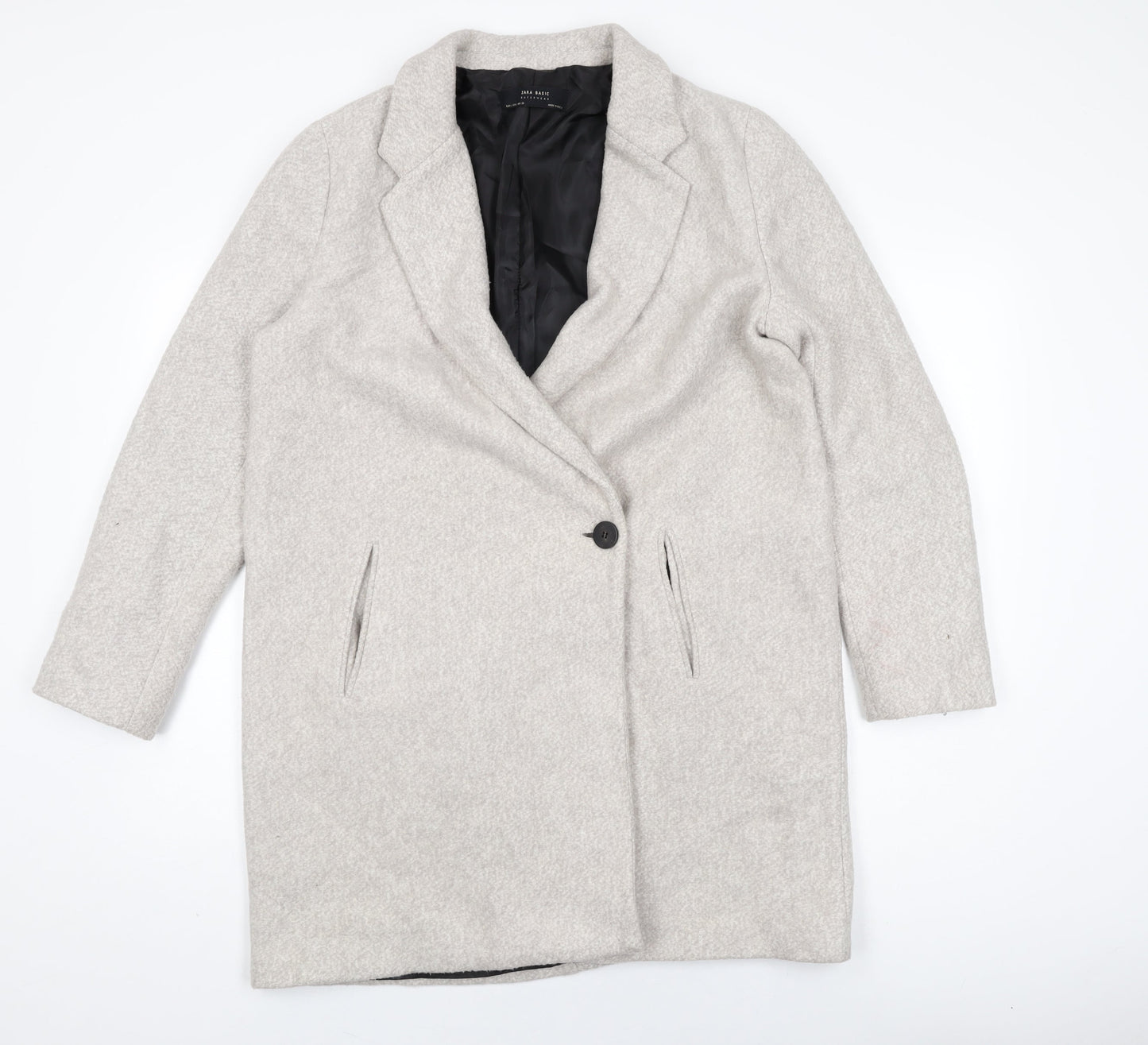 Zara Womens Grey Overcoat Coat Size L Button