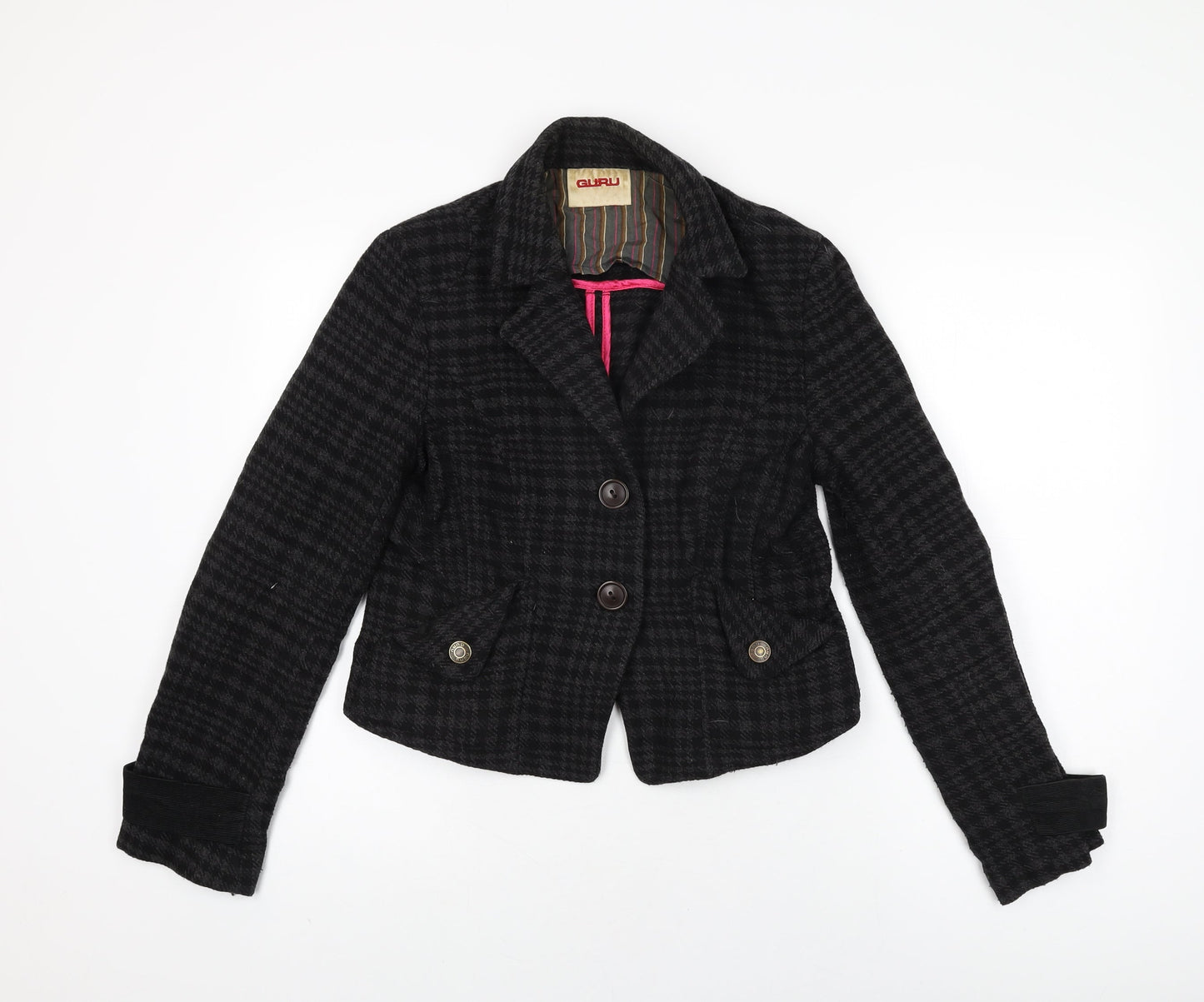 Guru Womens Black Geometric Jacket Coat Size L Button