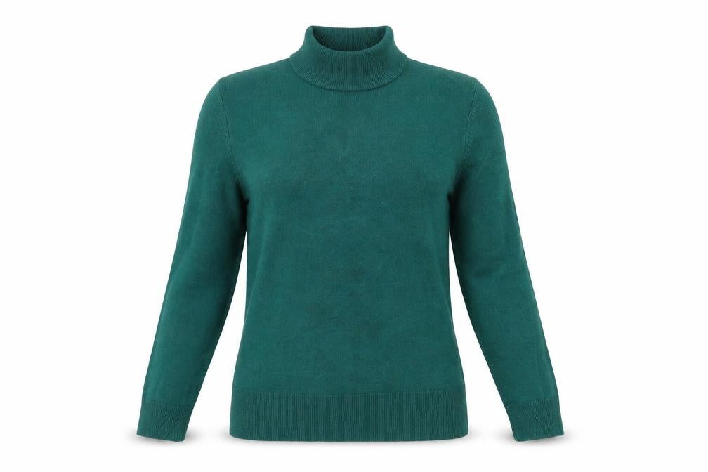 Marks & Spencer Womens Green Acrylic Basic T-Shirt Size 12 High Neck