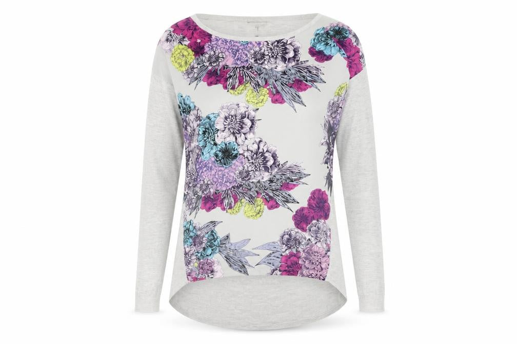 French Connection Womens Grey Floral Viscose Basic T-Shirt Size 10 Round Neck
