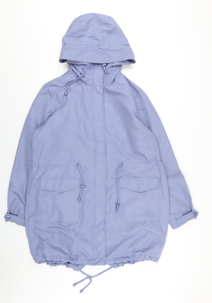 Additional front view of Maine New England women’s blue rain coat coat, size UK 14, zip