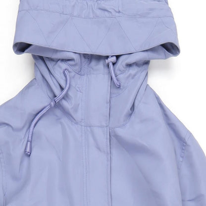 Close-up detail of Maine New England women’s blue rain coat coat, size UK 14, zip
