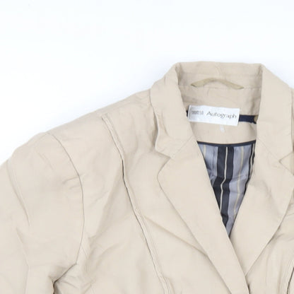 Close-up detail of Autograph women’s beige vinyl jacket blazer, size UK 16