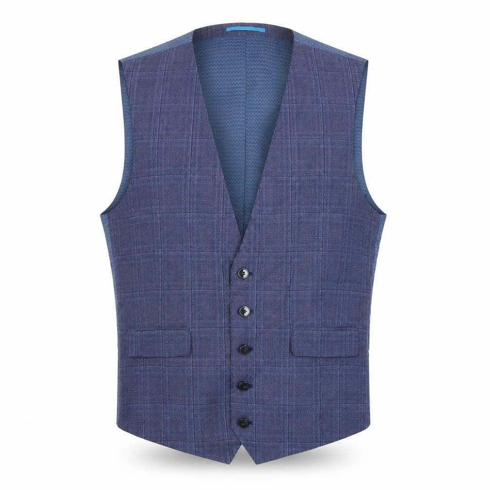 Burton Mens Blue Plaid Polyester Jacket Suit Waistcoat Size M Regular