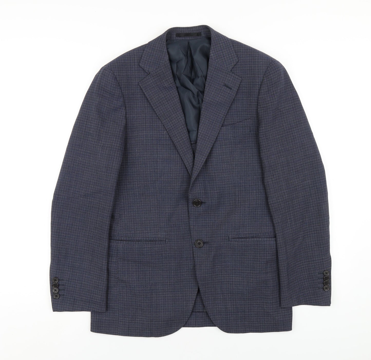 Only Mens Blue Plaid Polyester Jacket Blazer Size 38 Regular
