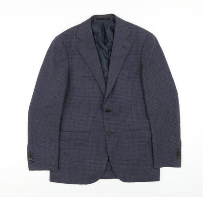 Additional front view of Only men’s blue plaid polyester jacket blazer, size 38, regular