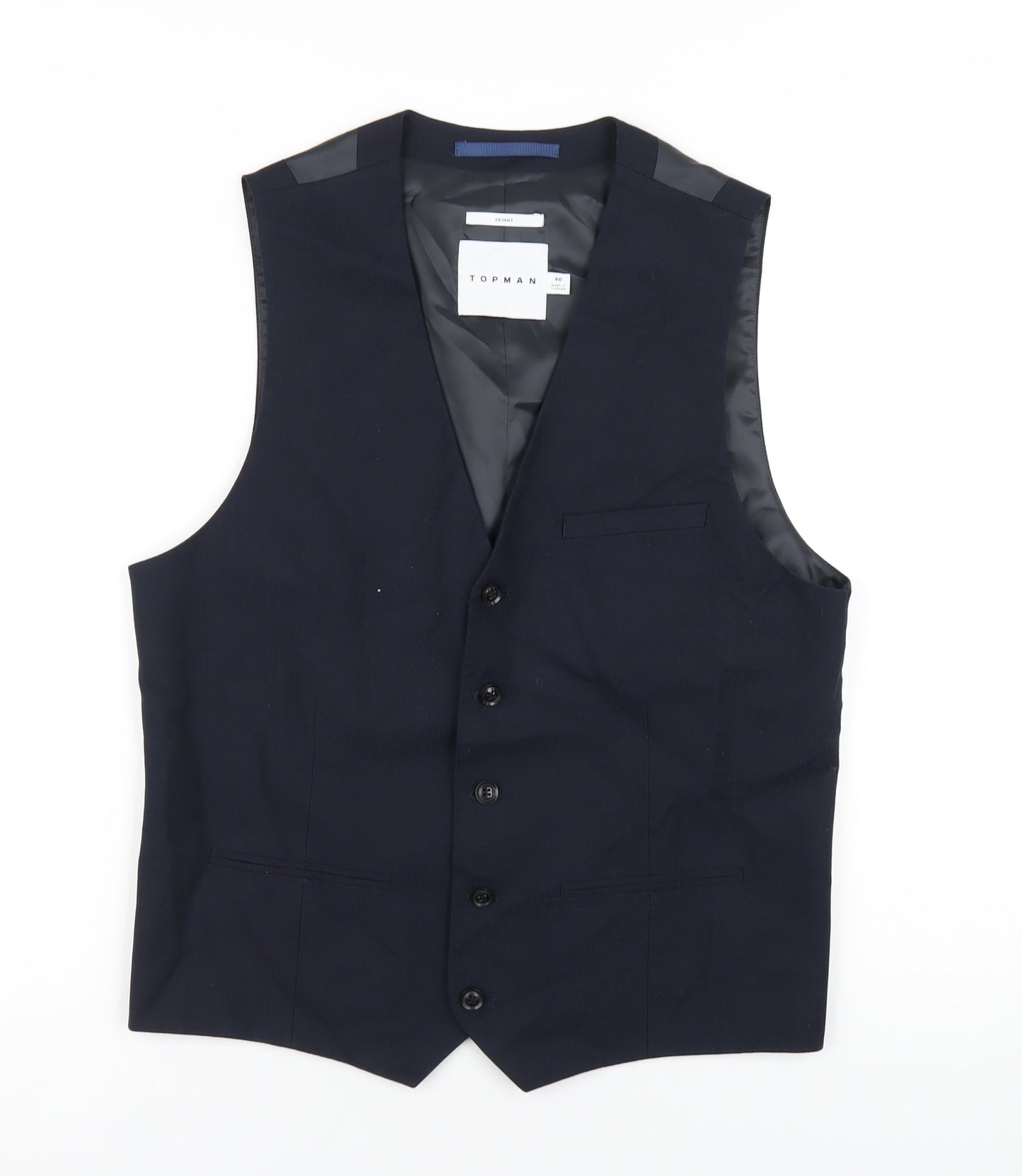 Topman Mens Blue Polyester Jacket Suit Waistcoat Size 40 Regular