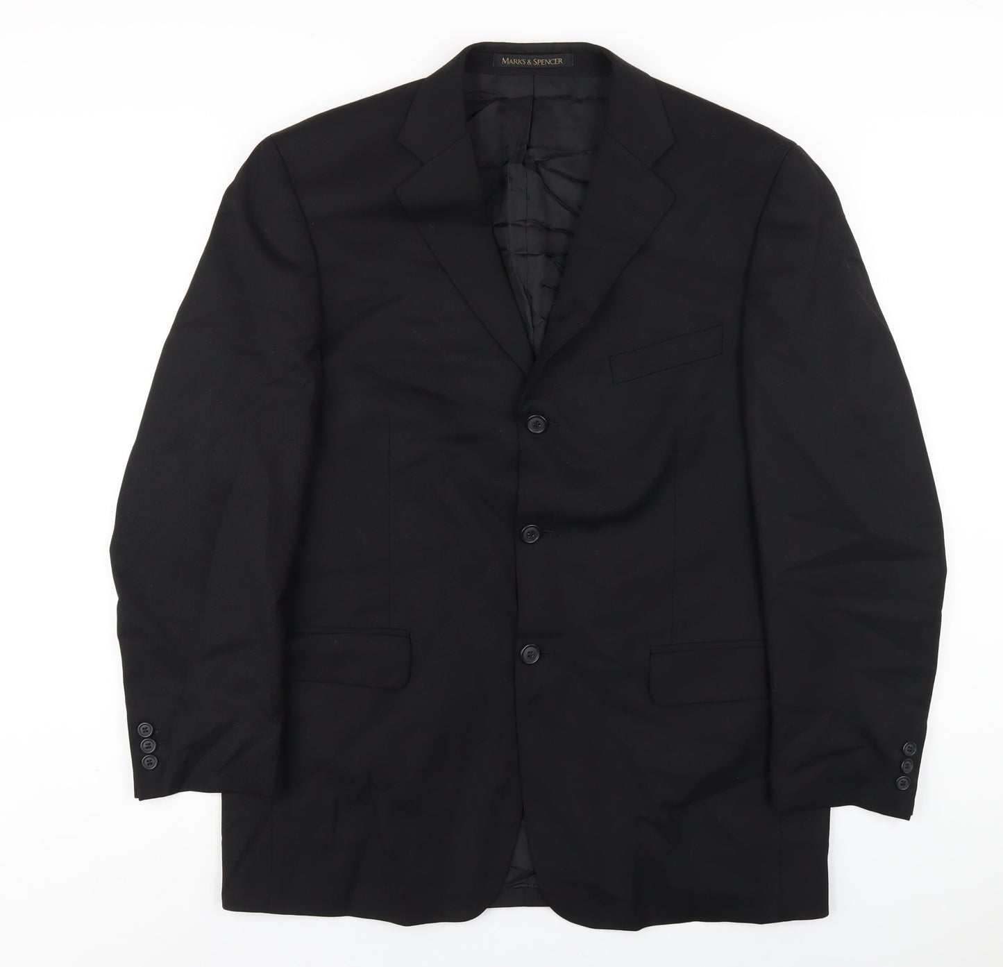 Marks and Spencer Mens Black Polyester Jacket Blazer Size 42 Regular