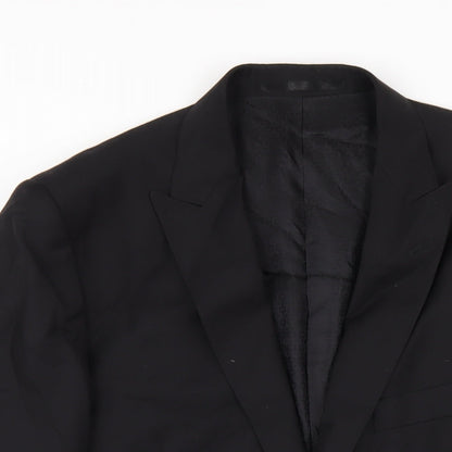 Close-up detail of Autograph men’s black wool jacket blazer, size 42, regular