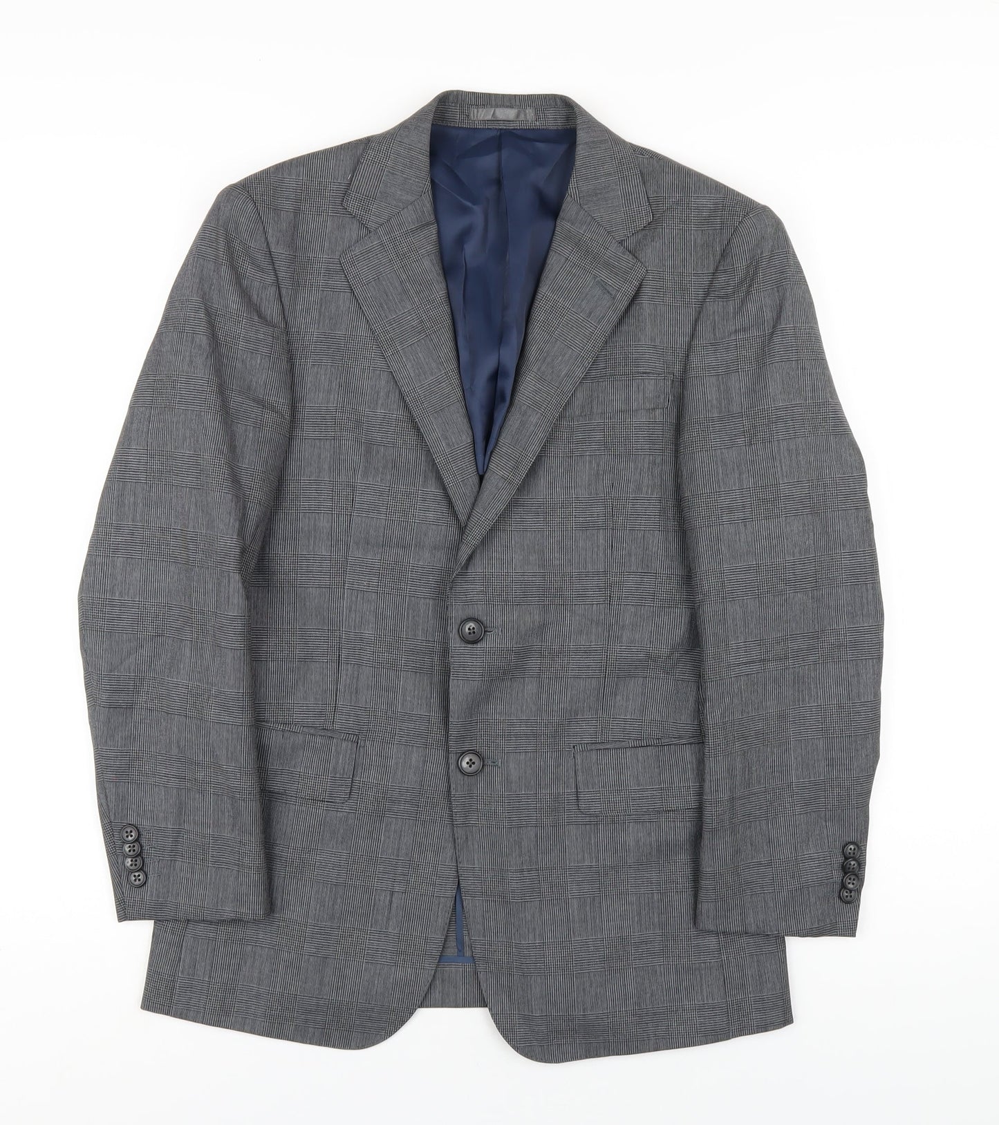Elefit Mens Grey Plaid Polyester Jacket Blazer Size 38 Regular