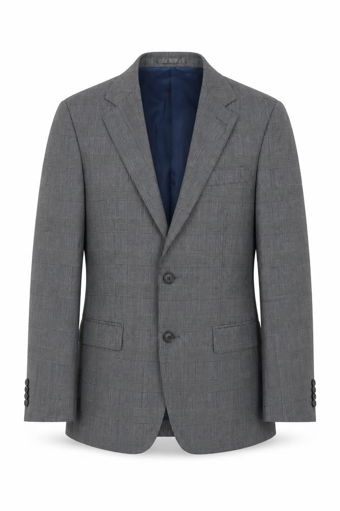 Elefit Mens Grey Plaid Polyester Jacket Blazer Size 38 Regular