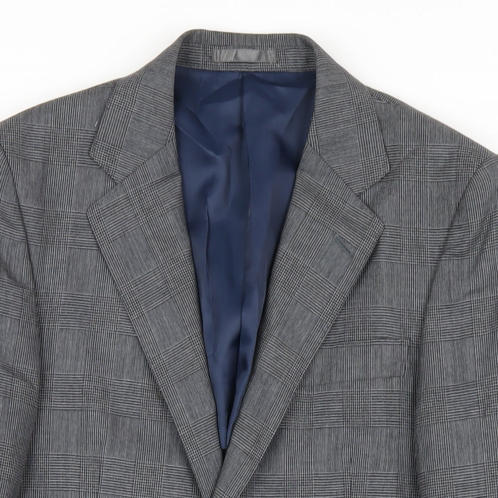 Elefit Mens Grey Plaid Polyester Jacket Blazer Size 38 Regular
