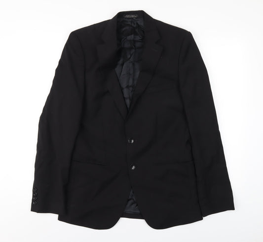 Zara Mens Black Polyester Jacket Blazer Size 38 Regular
